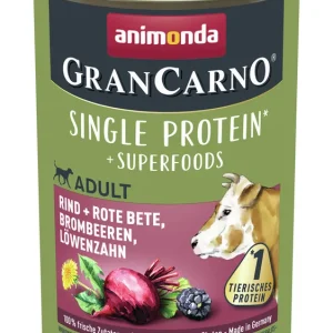 Sparpaket 24 x 400 g Animonda GranCarno Single Protein Superfoods Adult Rind + Rote Bete, Brombeeren, Löwenzahn Hunde Nassfutter Aktuell